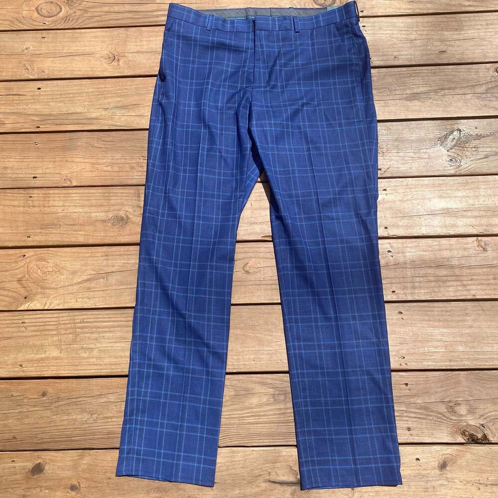 Perry Ellis Men's Coastal Blue Slim Fit Stretch Plaid Dress Pants